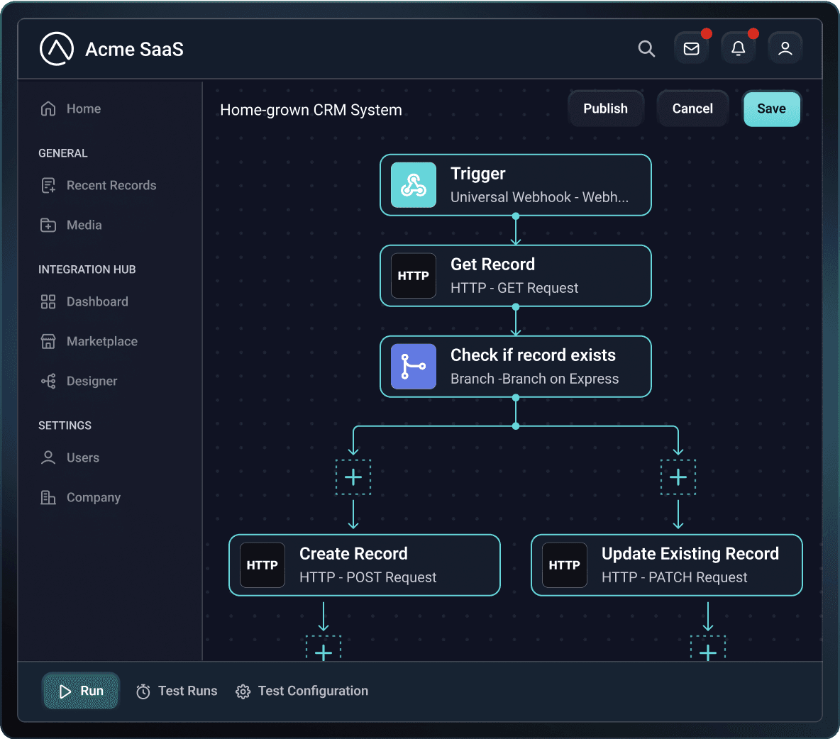 Embedded workflow builder screenshot