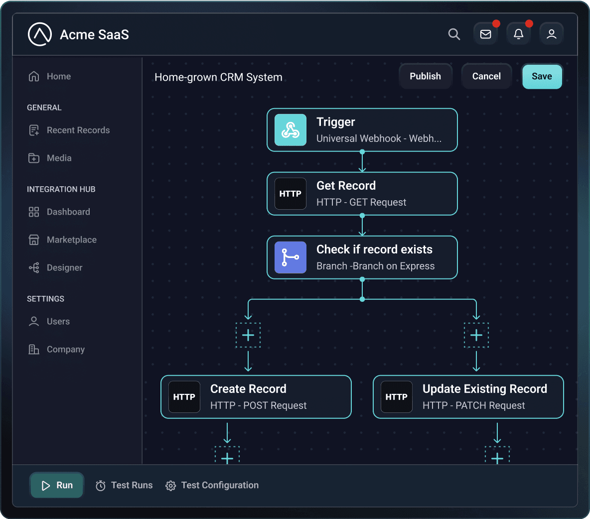Embedded workflow builder screenshot