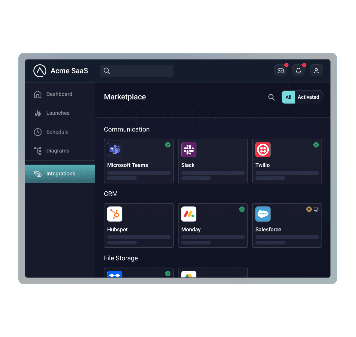 Integration marketplace screenshot