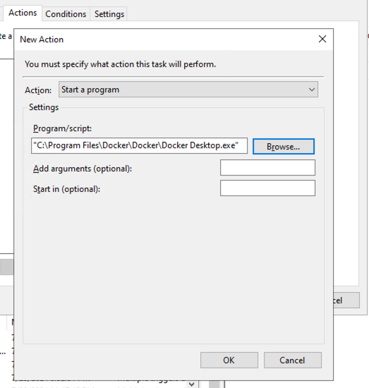 Setting up actions for Docker Desktop(maxWidth: 600px)