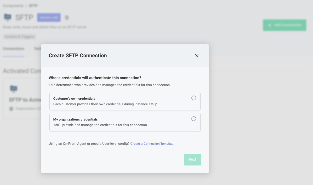 Add connection template in Prismatic app