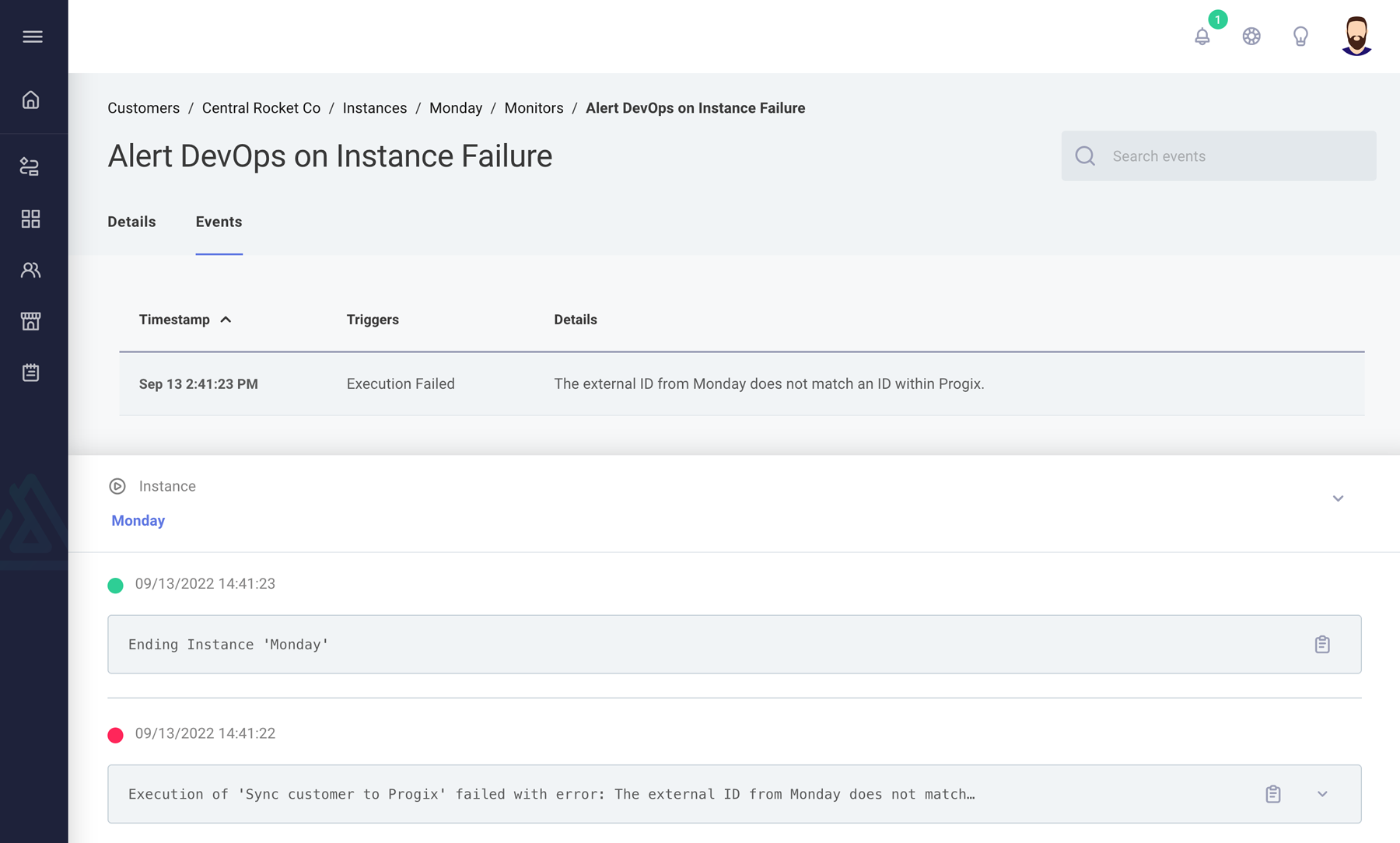 Contextual logs for alert event in Prismatic app
