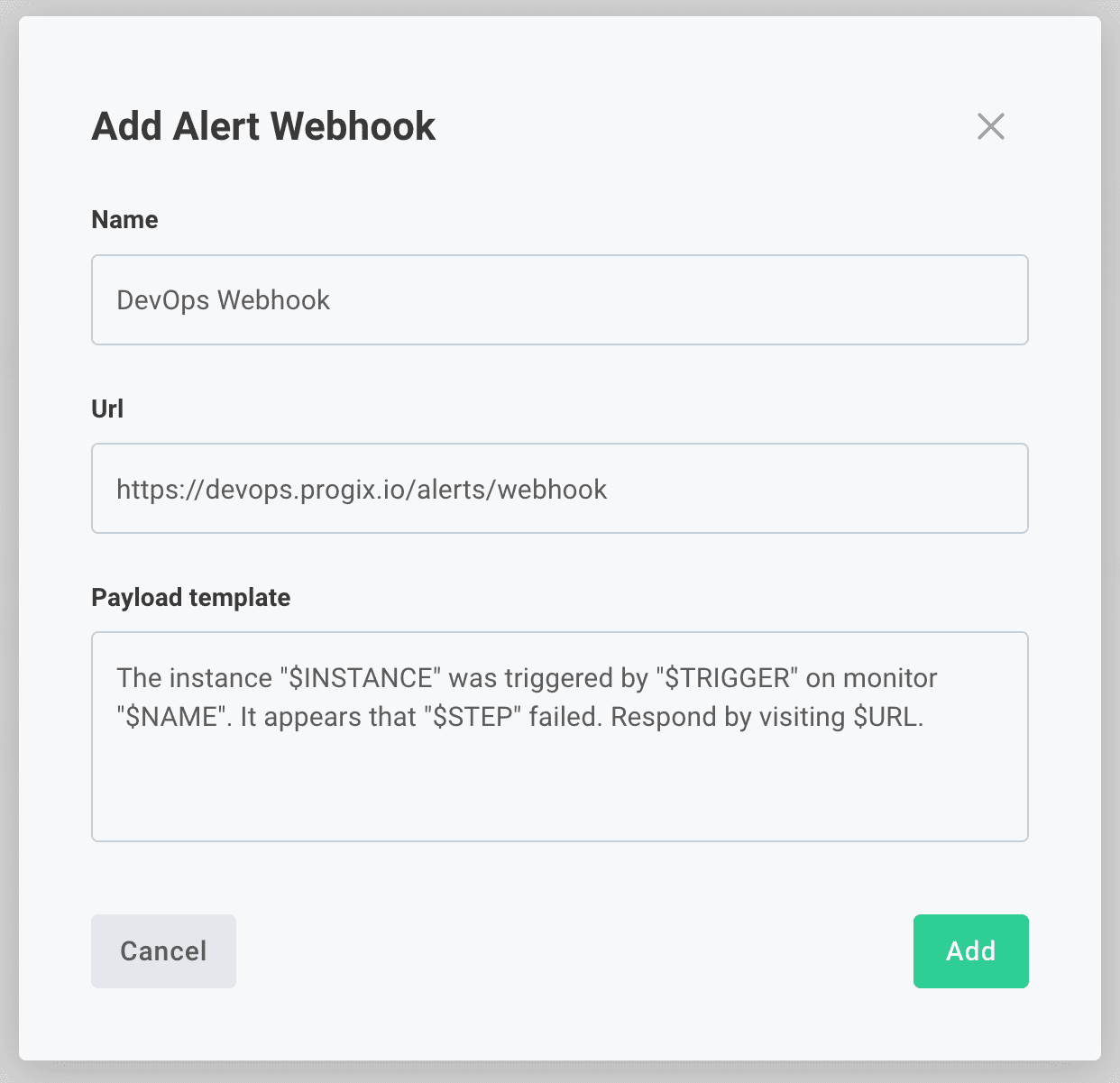 Configure alert webhook in Prismatic app(maxWidth: 500px)