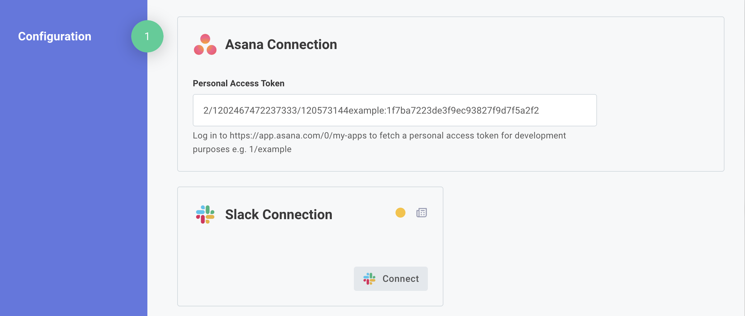 Acme and Slack connection in Prismatic config wizard(maxWidth: 800px)