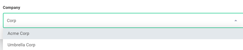 Screenshot of a autocomplete in dropdown menu in JSON forms(maxWidth: 650px)