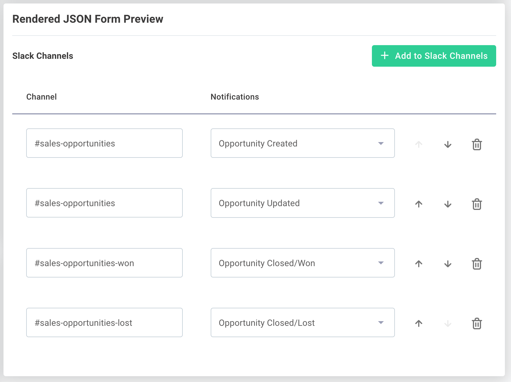Screenshot of a basic array in JSON forms(maxWidth: 600px)