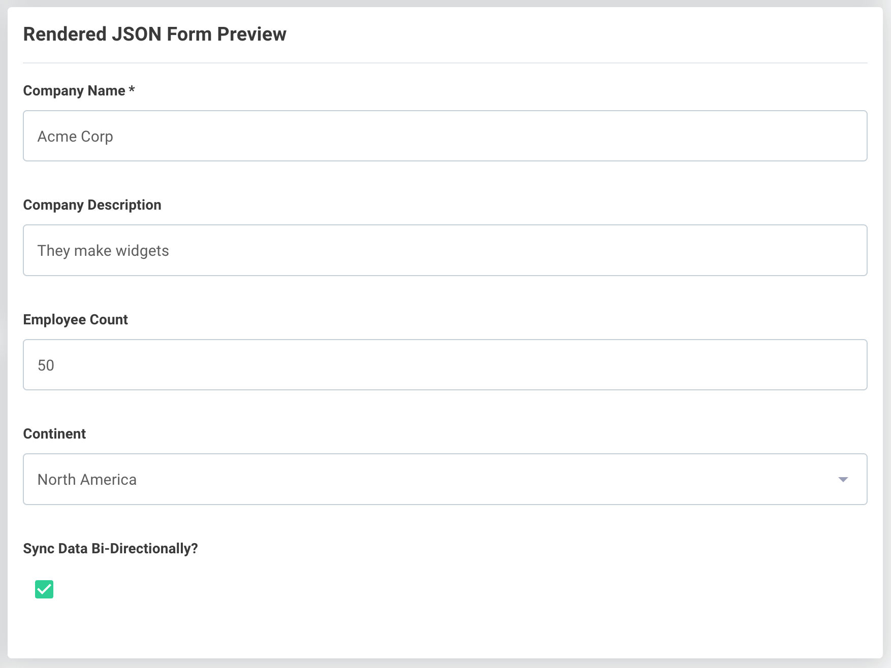 Screenshot of a basic JSON form(maxWidth: 600px)