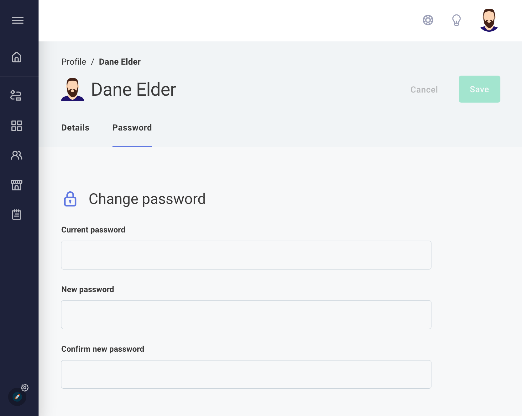 Change own password in Prismatic app(maxWidth: 600px)