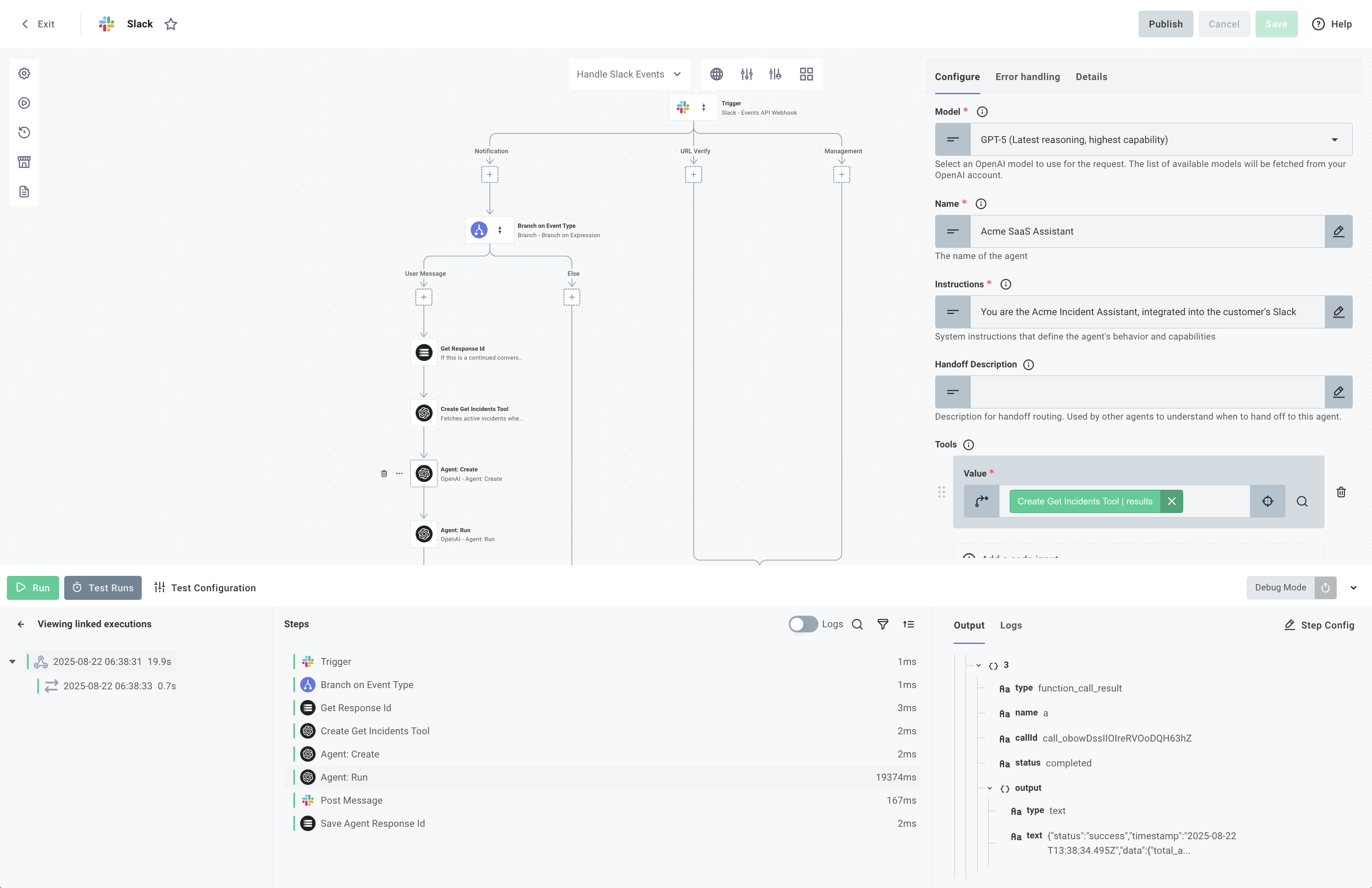 Slack chat interface