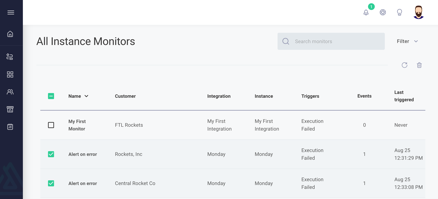 Clear selected alert events in Prismatic app