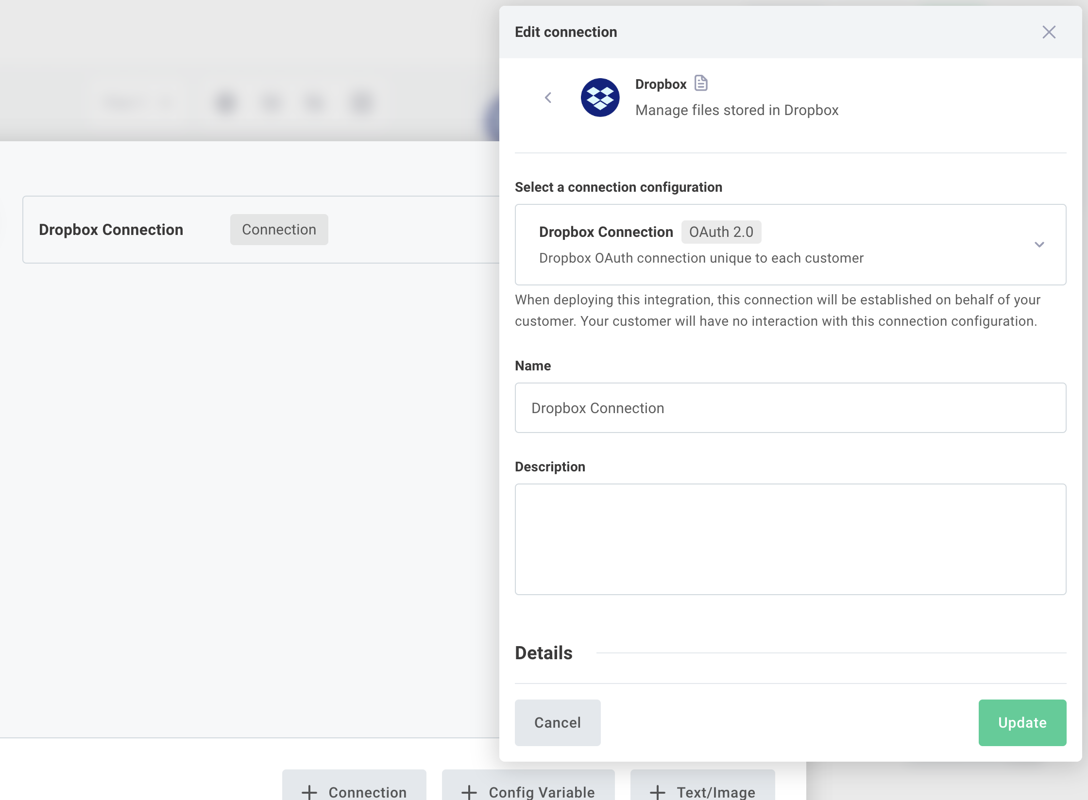 Customer-activated connection in the config wizard designer(maxWidth: 600px)