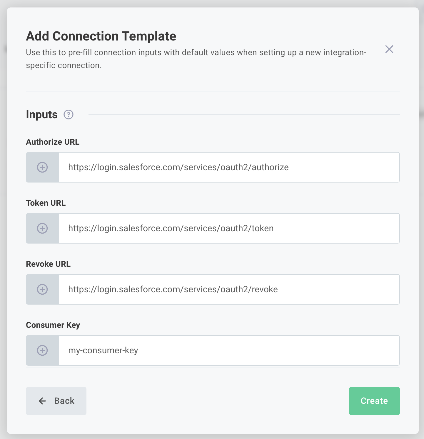 Add connection template inputs in Prismatic app(maxWidth: 500px)