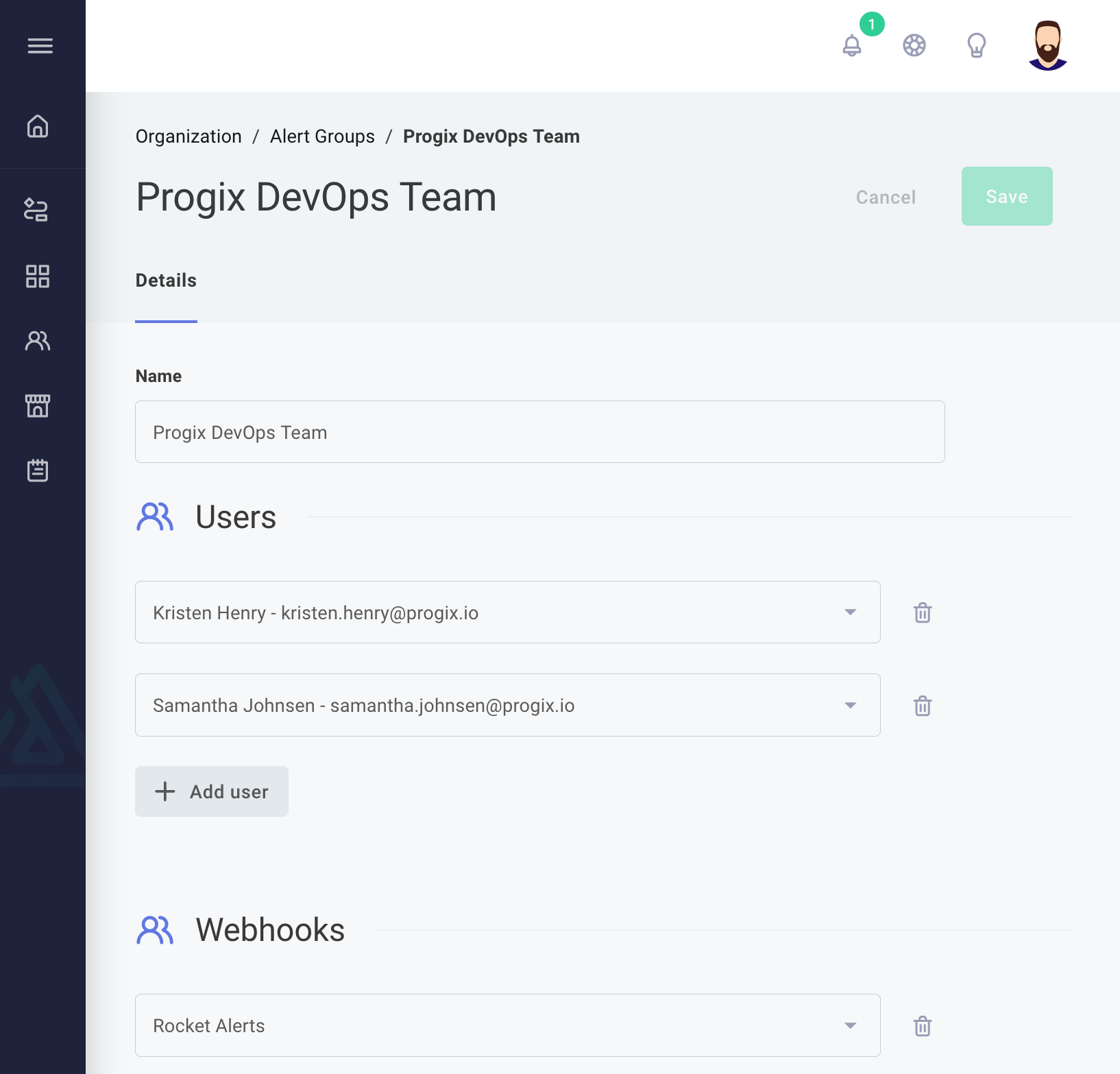 Create alert group in Prismatic app(maxWidth: 700px)