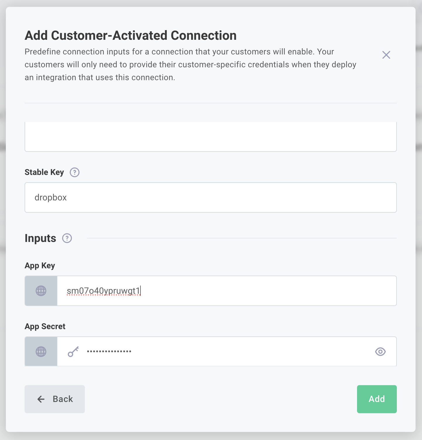Create a new customer-activated connection(maxWidth: 400px)