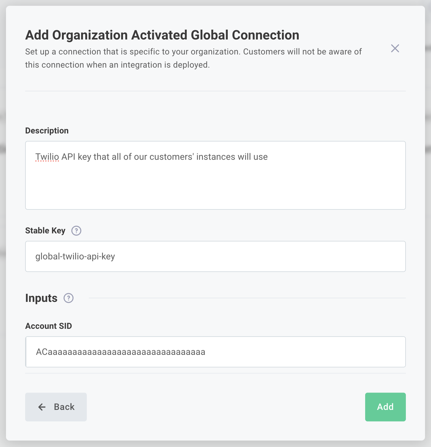 Create a new organization-activated global connection(maxWidth: 500px)