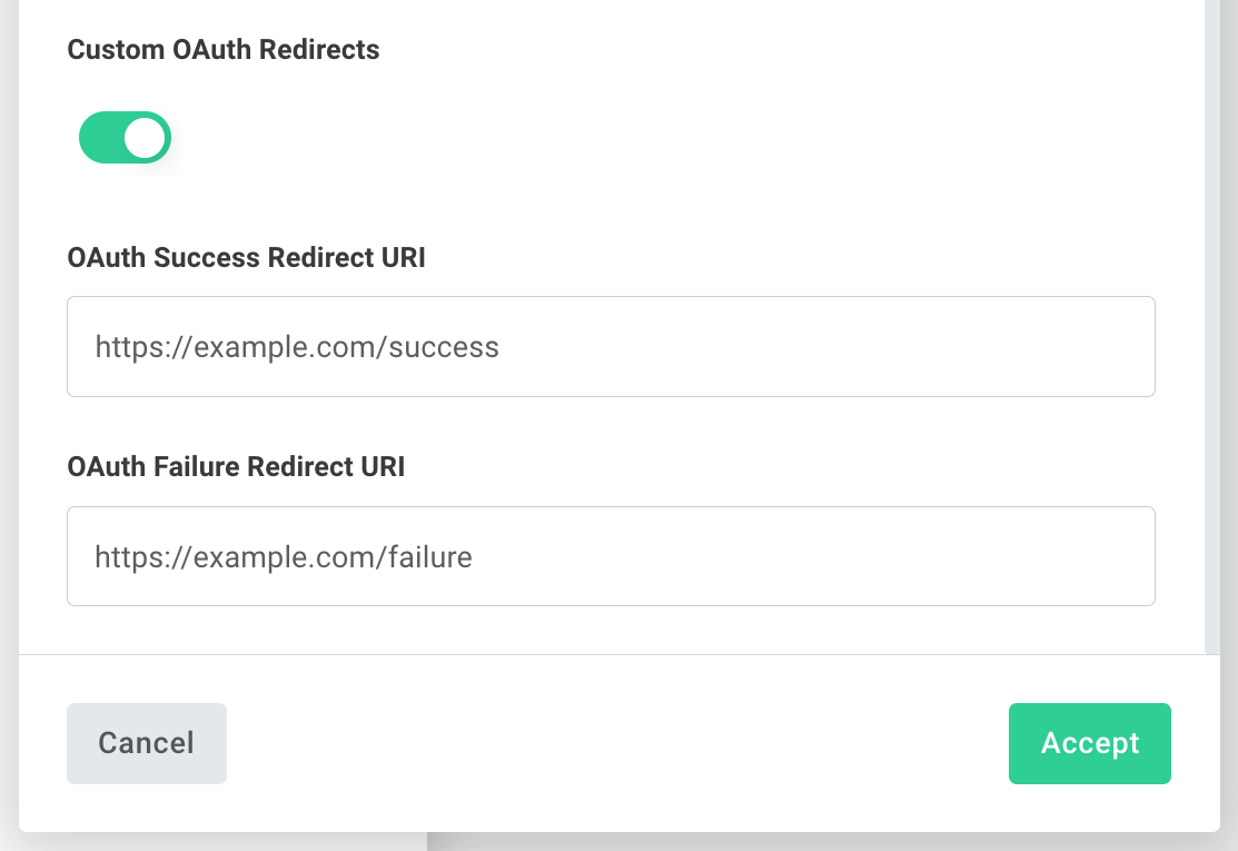 Custom oauth redirect configuration(maxWidth: 400px)