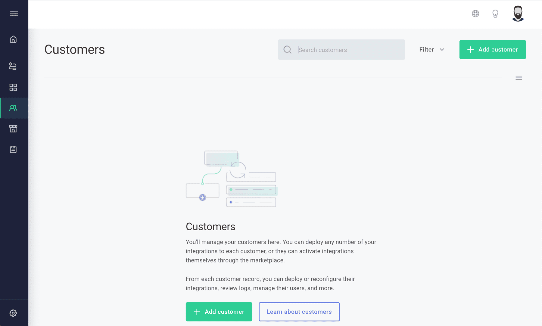 Customers page in Prismatic app(maxWidth: 700px)