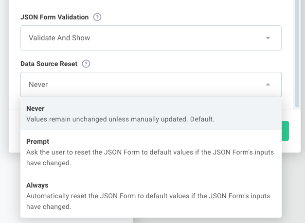 Configure data source resetting in config wizard(maxWidth: 650px)