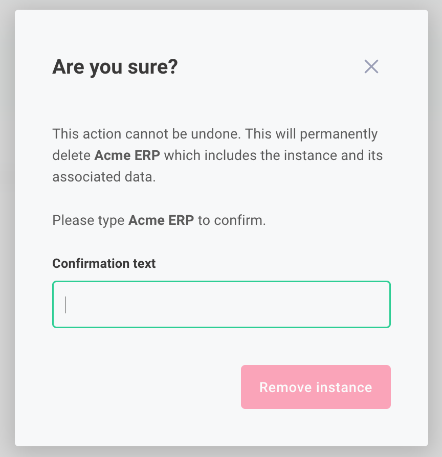Delete instance in Prismatic app(maxWidth: 450px)