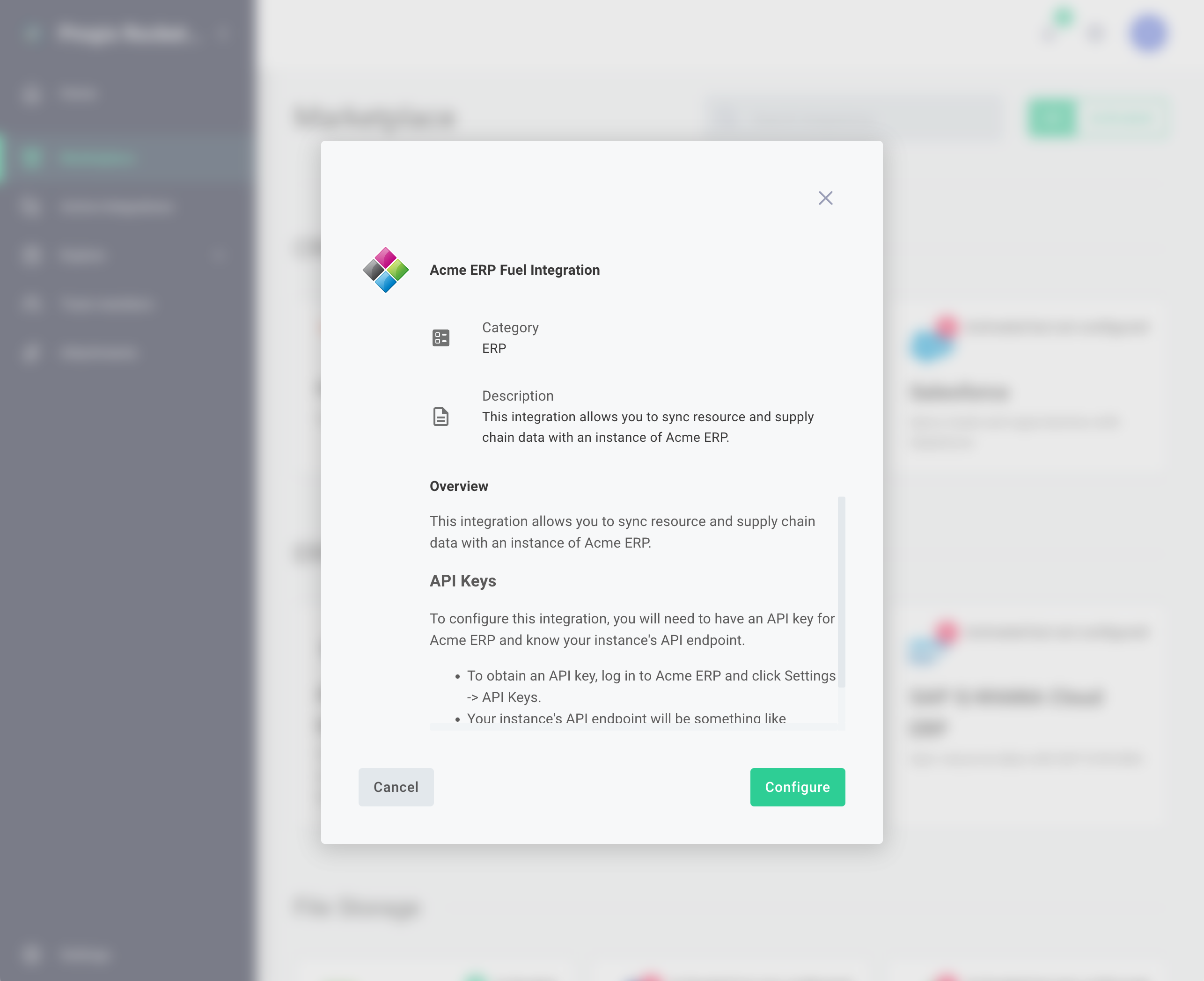 Customer activates integration in Prismatic integration marketplace(maxWidth: 700px)