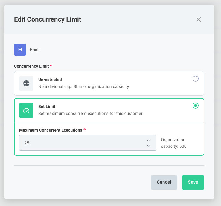 Edit concurrency limit dialog