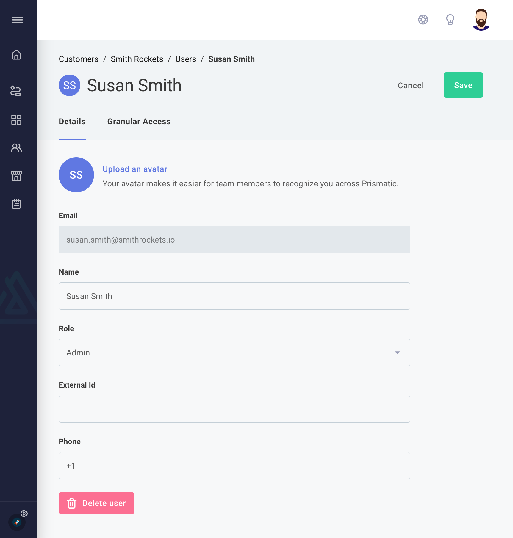 Edit customer user in Prismatic app(maxWidth: 600px)