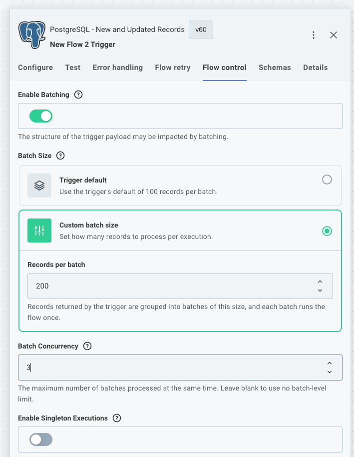 Enable batching in the flow control tab