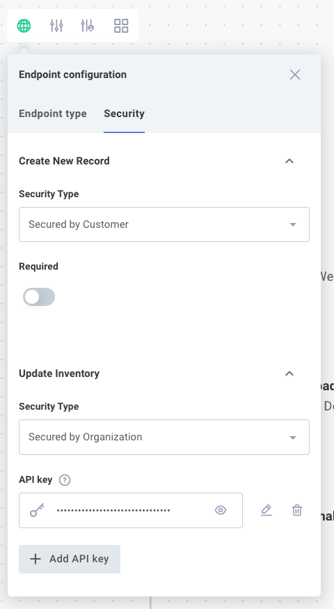 Endpoint configuration security options in Prismatic app(maxWidth: 350px)