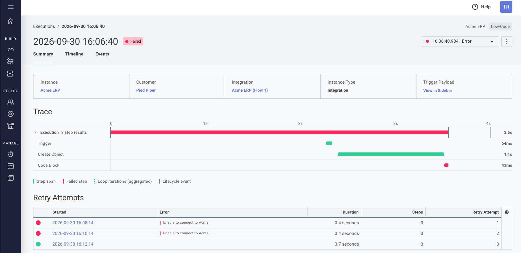 Instance execution details in Prismatic app