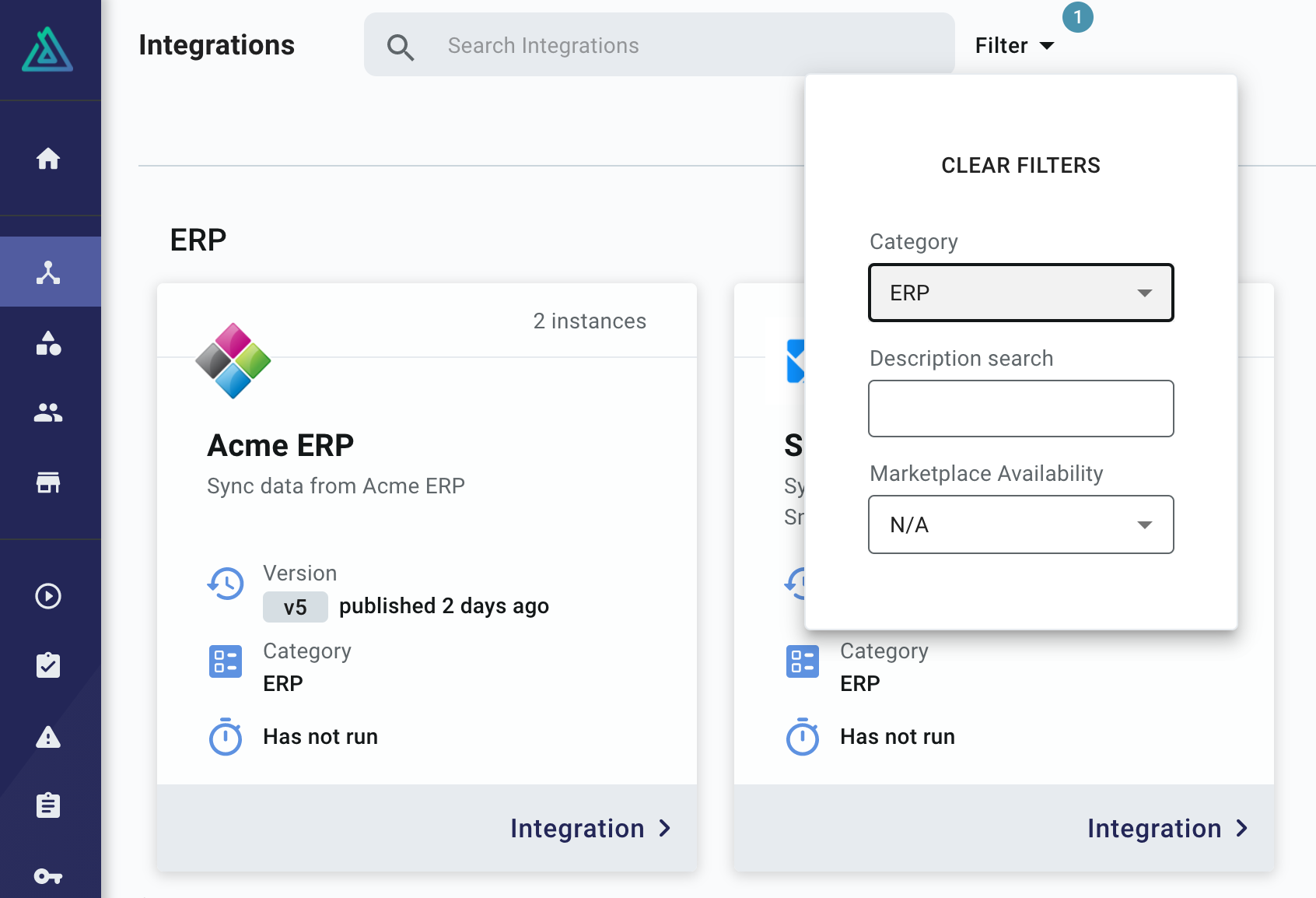 Filter integrations by category in Prismatic app(maxWidth: 600px)