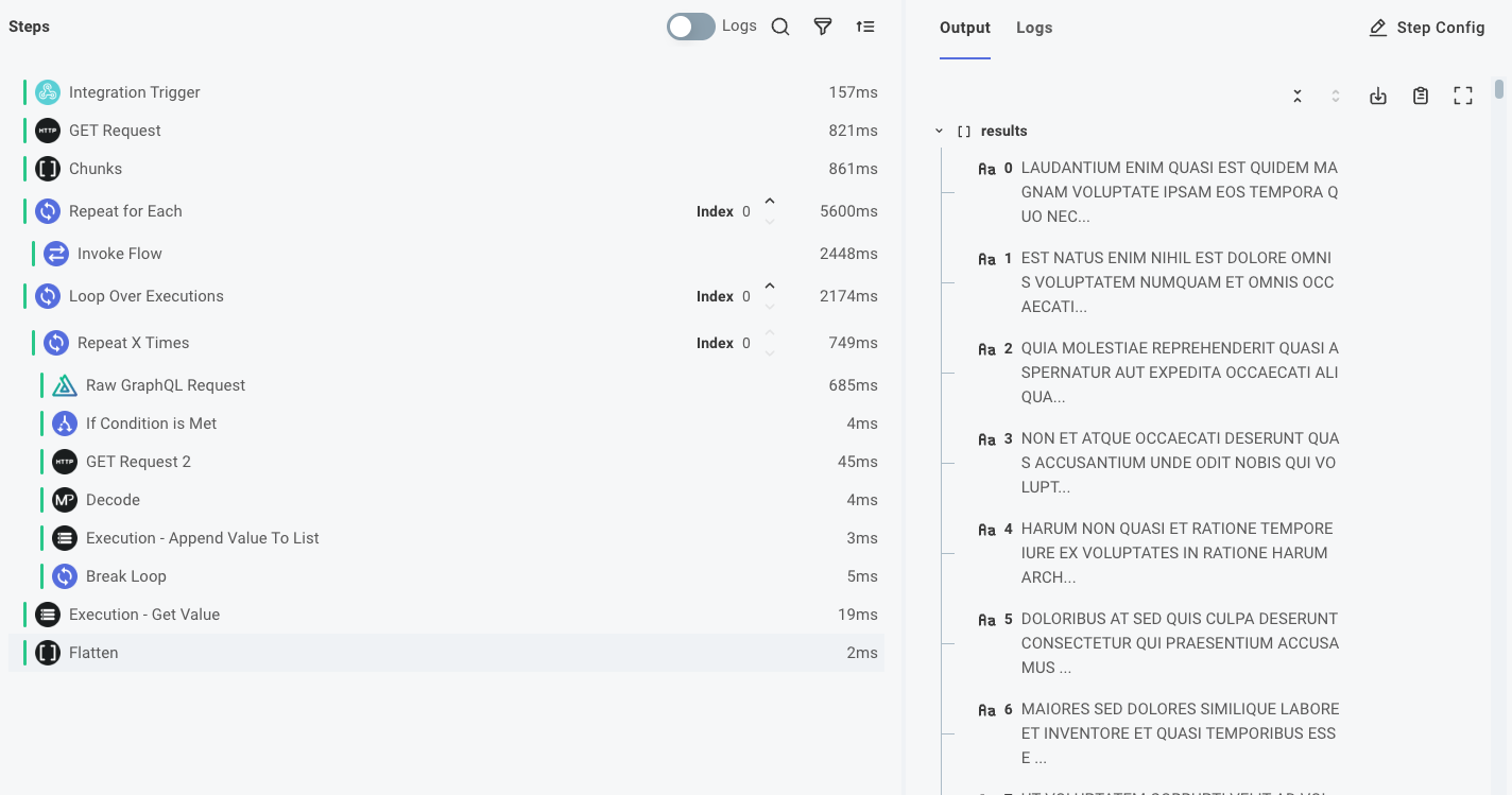 Flatten the array of step results into a single array.