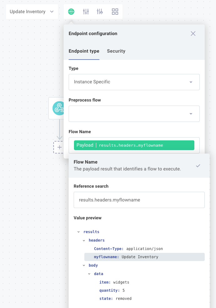 Set flow name from HTTP header for Endpoint Configuration in Prismatic app(maxWidth: 550px)