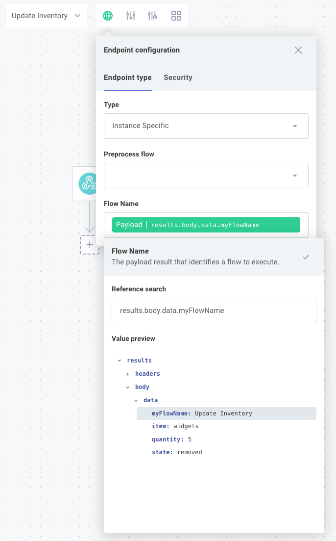 Set flow name from HTTP payload for Endpoint Configuration in Prismatic app(maxWidth: 550px)