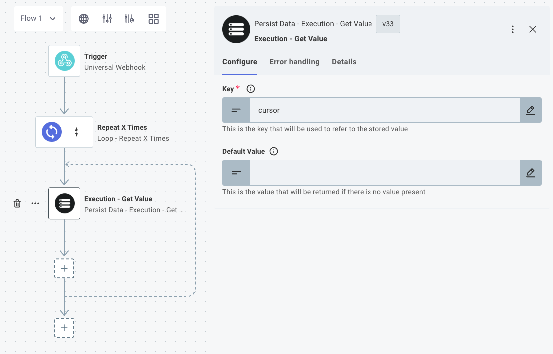 Persist Data - Get Execution Value in Prismatic integration designer(maxWidth: 700px)