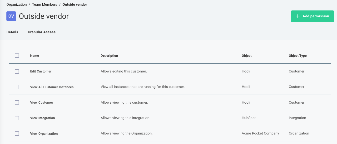 Set granular access for third-party team member in Prismatic app