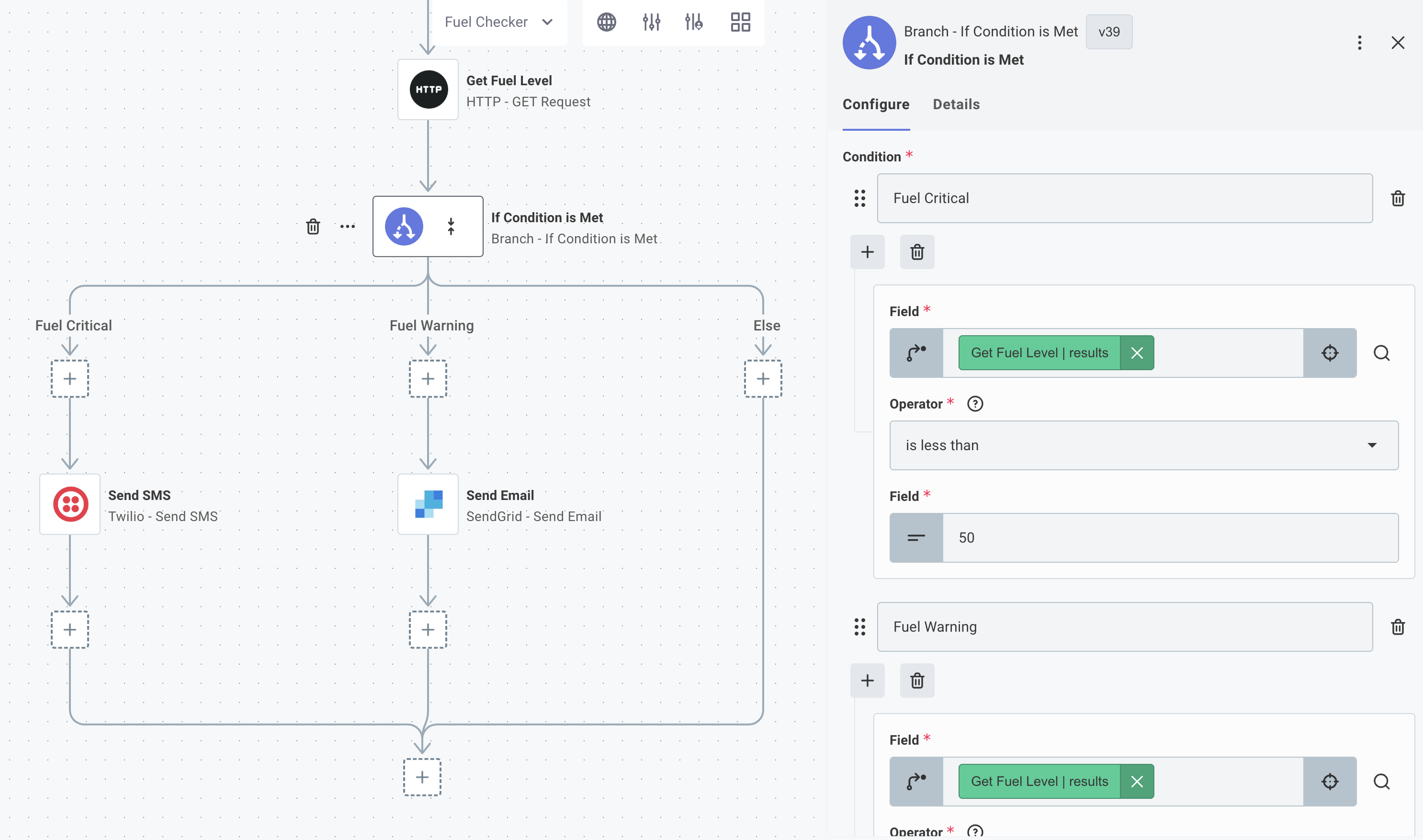 Branch if condition is met in Prismatic app
