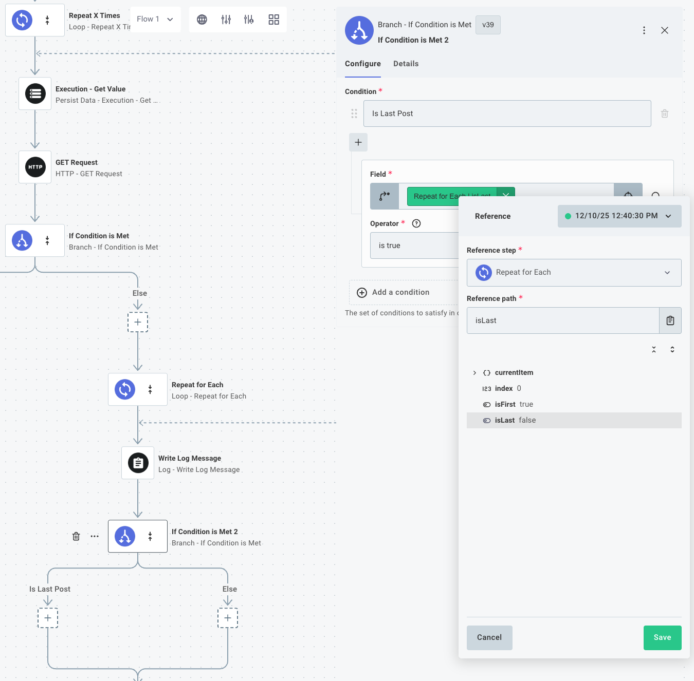 If condition is met to check for last post in Prismatic integration designer