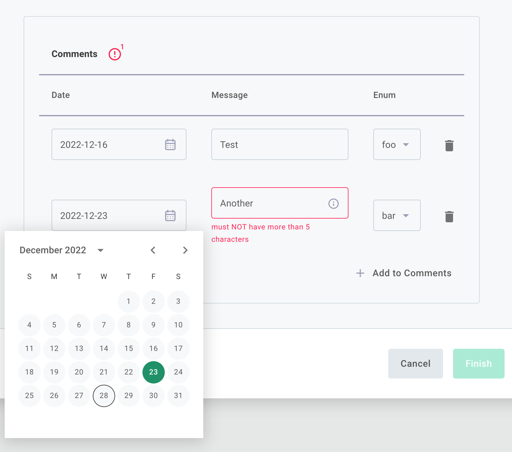 JSON Forms in the configuration wizard(maxWidth: 500px)