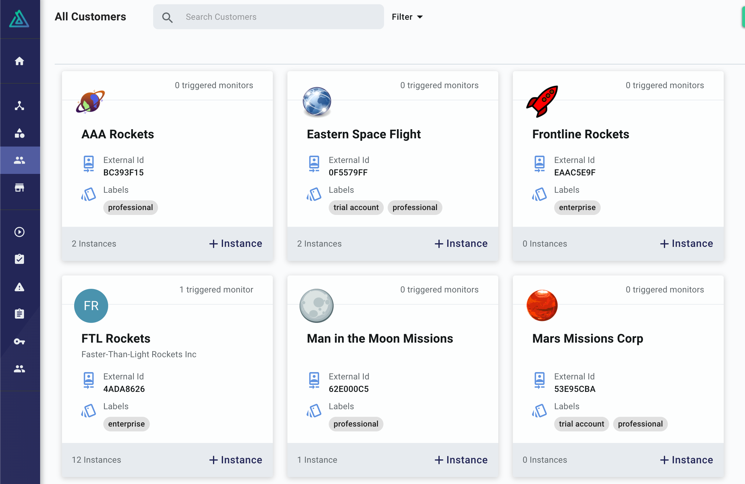 Assign labels to customers, integrations and instances in Prismatic app(maxWidth: 650px)