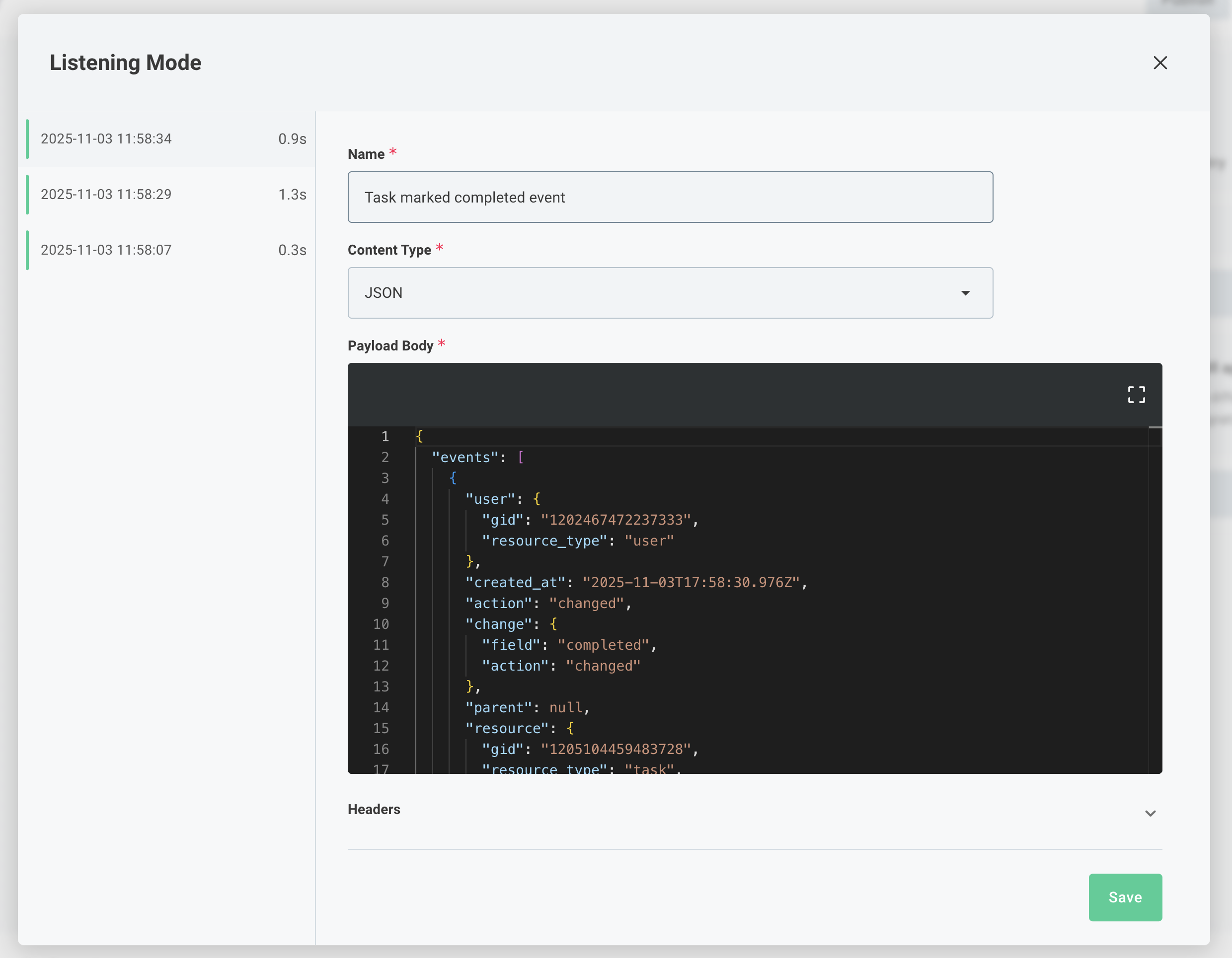 Listening mode interface in integration designer