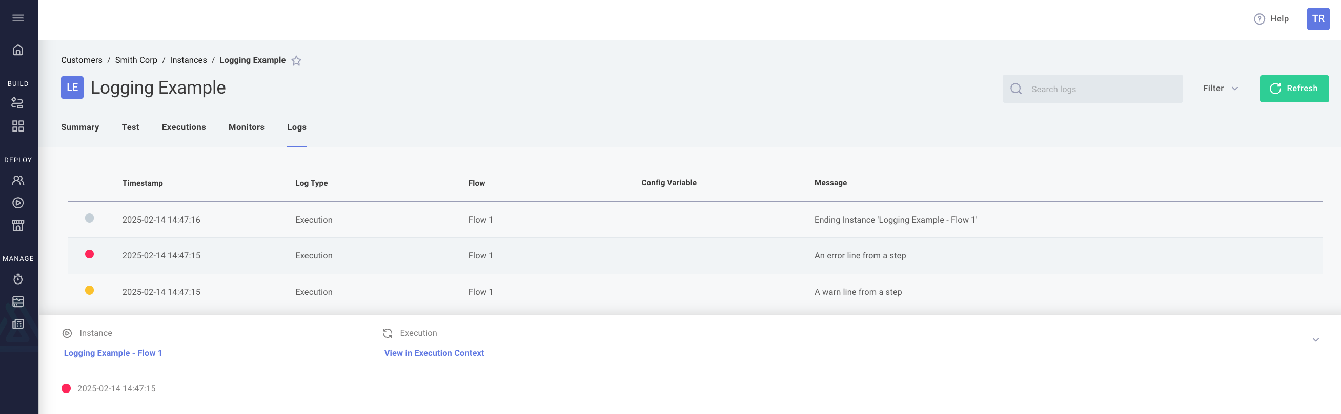Customer log details in Prismatic app