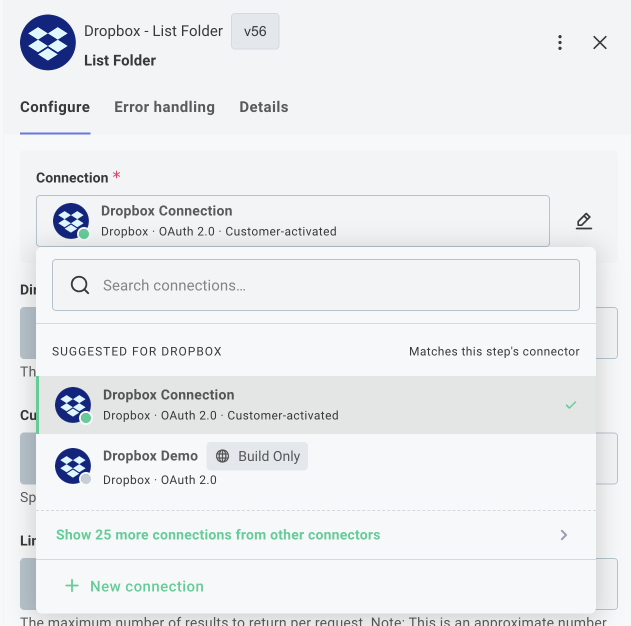 New connections experience in the Components section