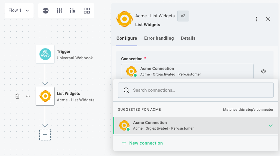 Organization-activated customer connection in the config wizard designer