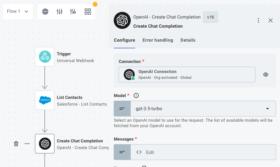 Organization-activated global connection in the config wizard designer