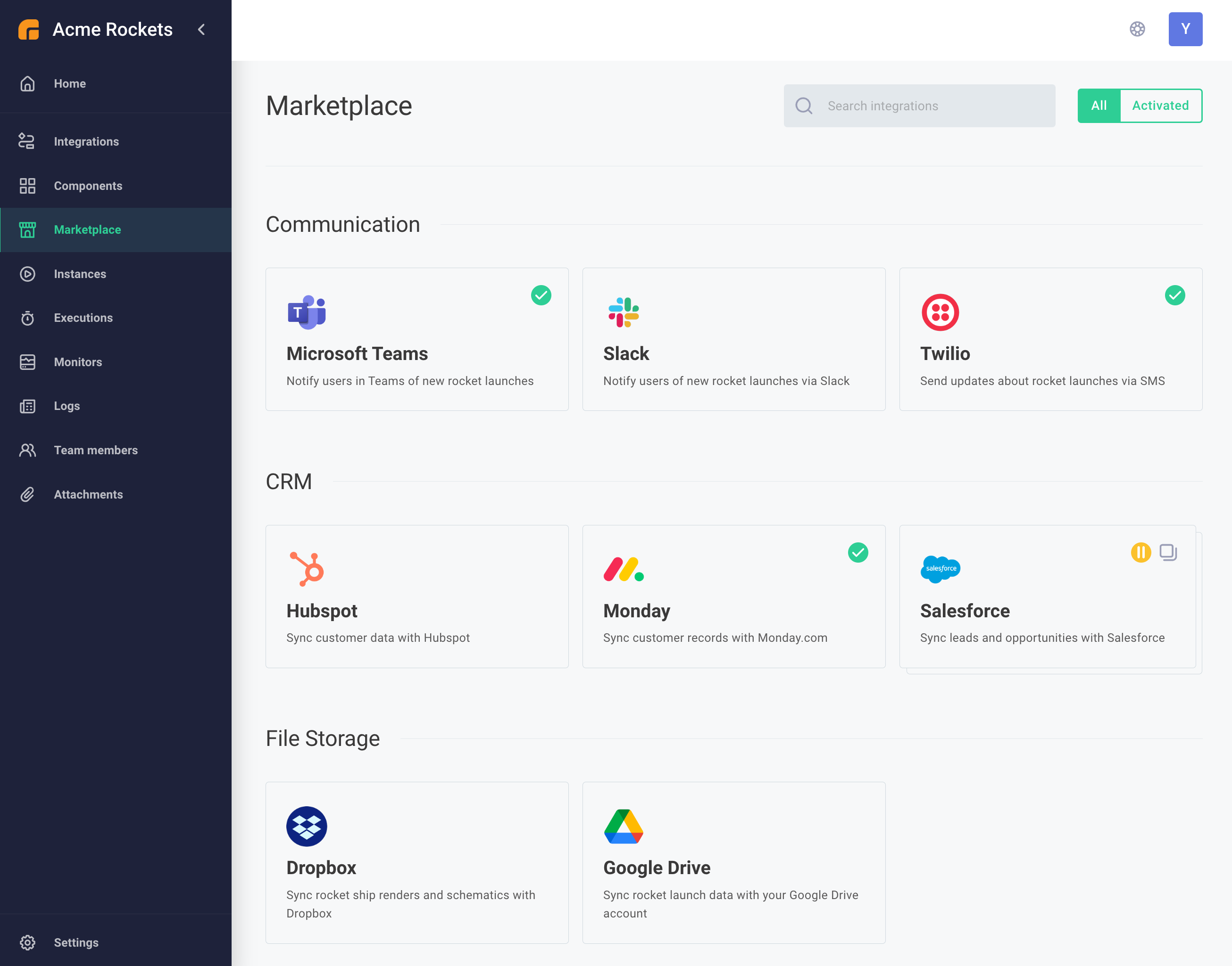 Your customers log in to Prismatic to activate integrations(maxWidth: 800px)
