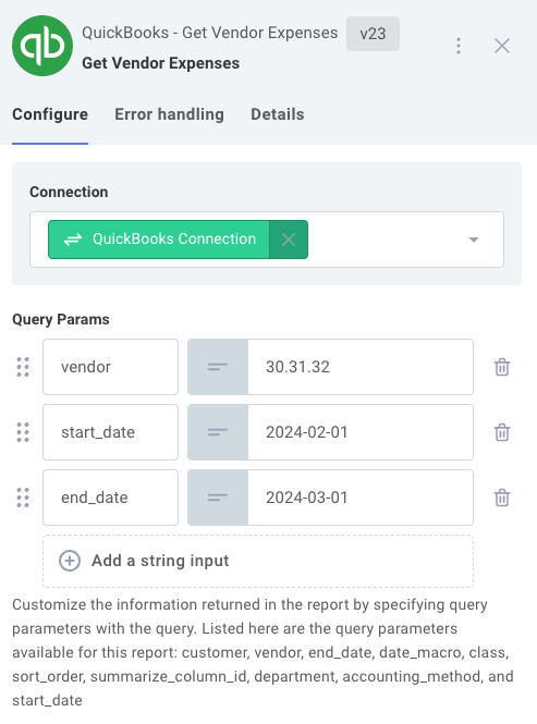 Query vendor expenses action(maxWidth: 600px)