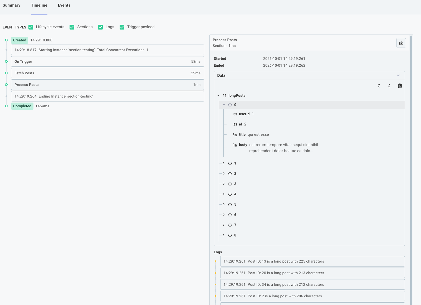 Logging sections in the Prismatic app