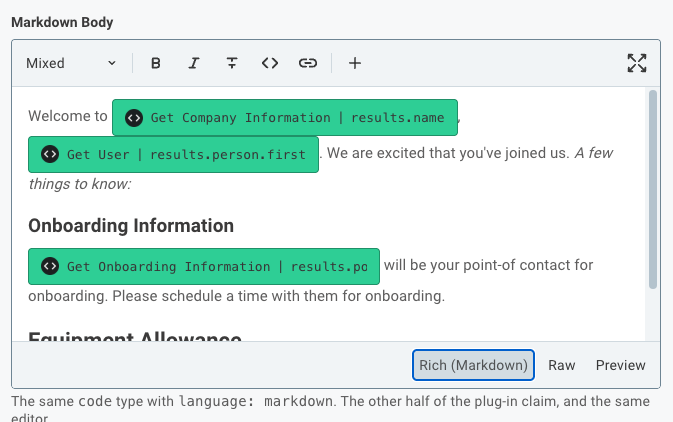 Rich text editor for a Markdown code input in Prismatic app