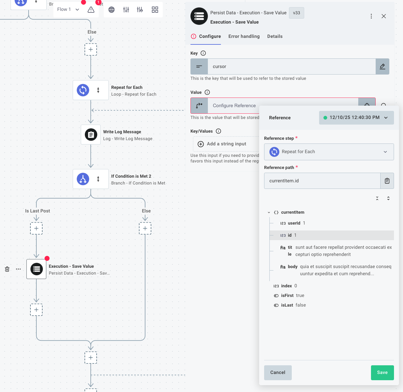 Persist Data - Save Execution Value in Prismatic integration designer(maxWidth: 800px)