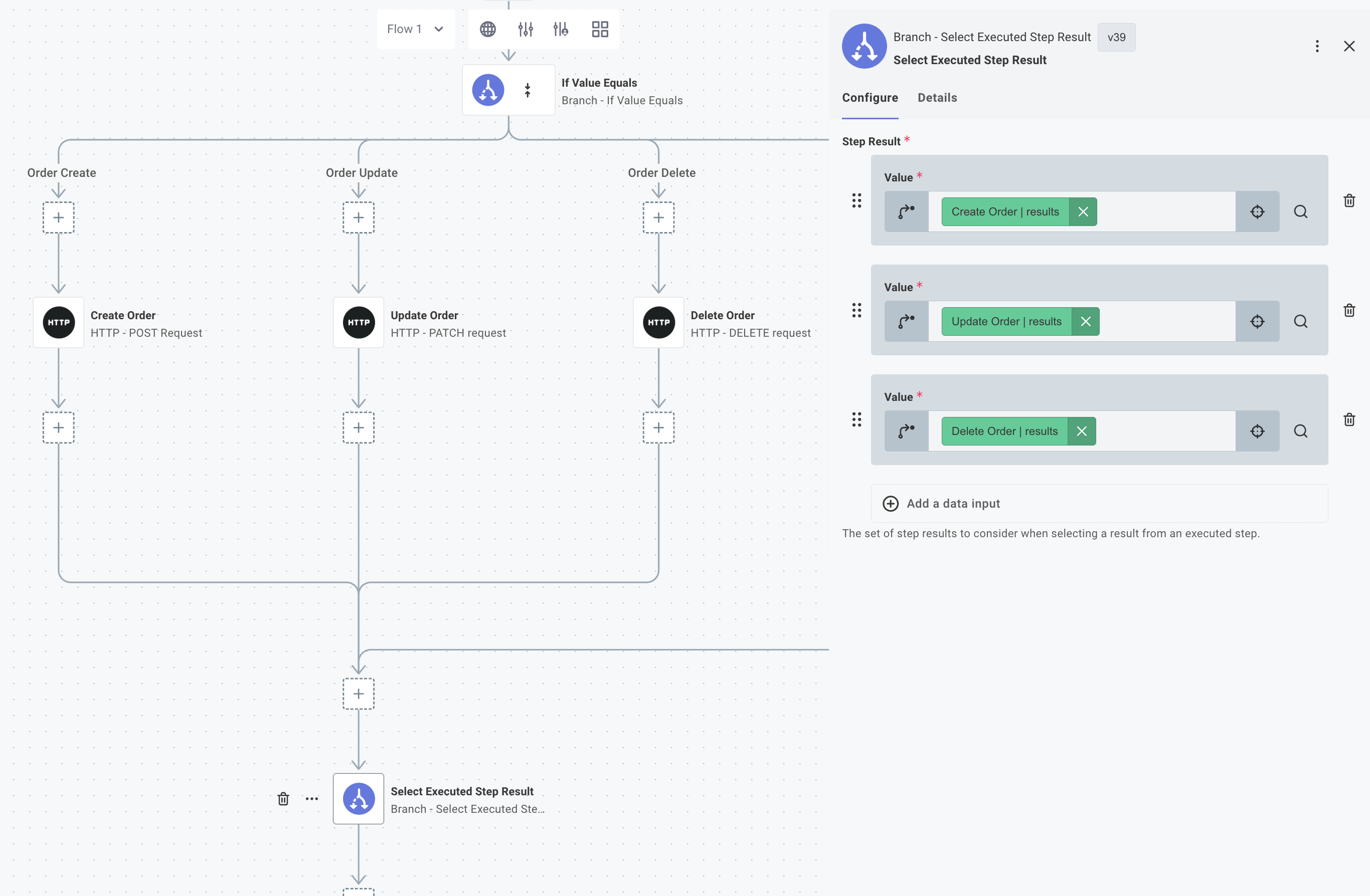 Select executed step result action